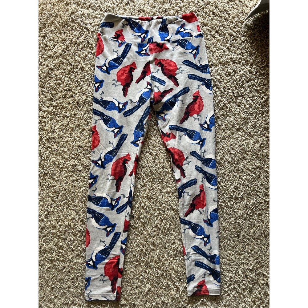 LuLaRoe OS Leggings Colorful Cardinals And Blue jays All Over